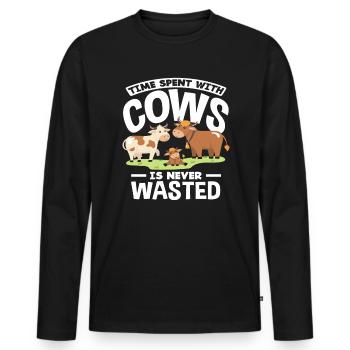 Passer du temps avec les vaches n’est jamais perdu - T-shirt manches longues Premium bio Homme - noir - Devant - Nico (187cm)