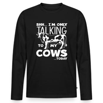 ssh Je ne parle qu’à mes vaches aujourd’hui - T-shirt manches longues Premium bio Homme - noir - Devant - Nico (187cm)