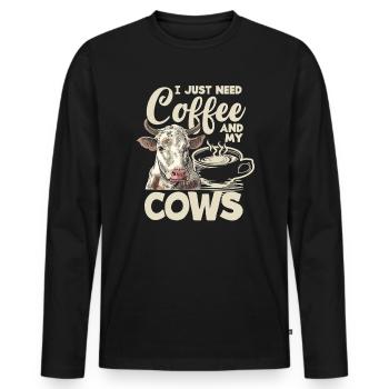 J’ai juste besoin de café et de mes vaches - T-shirt manches longues Premium bio Homme - noir - Devant - Nico (187cm)
