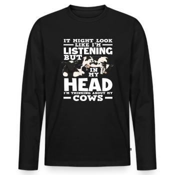 Je pense à ma vache qui écoute - T-shirt manches longues Premium bio Homme - noir - Devant - Nico (187cm)