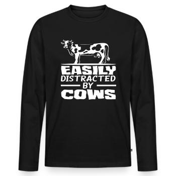 Facilement distrait par les vaches - T-shirt manches longues Premium bio Homme - noir - Devant - Nico (187cm)