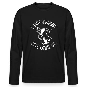 J’adore les vaches, d’accord - T-shirt manches longues Premium bio Homme - noir - Devant - Nico (187cm)