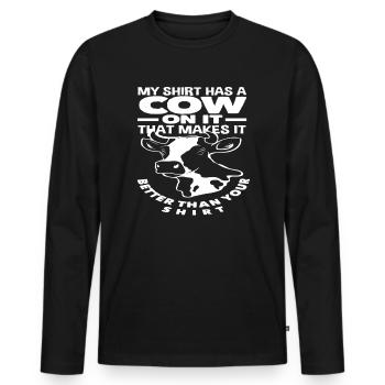 Mes vêtements ont une vache dessus, c’est ce qu’il fait - T-shirt manches longues Premium bio Homme - noir - Devant - Nico (187cm)