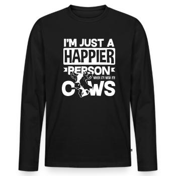Je suis juste plus heureux avec les vaches - T-shirt manches longues Premium bio Homme - noir - Devant - Nico (187cm)