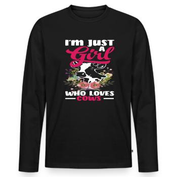 Je suis juste une fille qui aime les vaches - T-shirt manches longues Premium bio Homme - noir - Devant - Nico (187cm)