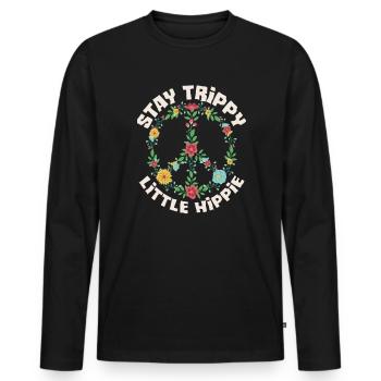 Stay Trippy Little Hippie Floral Peace Sign - Men's Premium Organic Long Sleeve Shirt - black - Front - Nico (187cm)