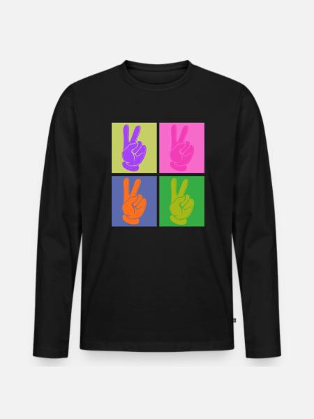 Bunter Friedensgriff Pop Art Design - Männer Premium Bio Langarmshirt - Schwarz