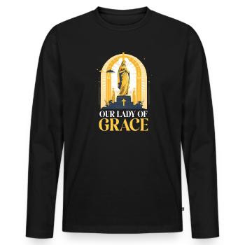 Vierge Marie Notre-Dame de Grâce - T-shirt manches longues Premium bio Homme - noir - Devant - Nico (187cm)