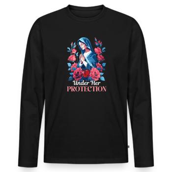 La Vierge Marie sous sa protection - T-shirt manches longues Premium bio Homme - noir - Devant - Nico (187cm)