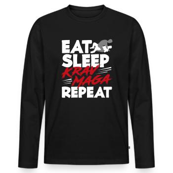 Krav Maga Food Sleeping - Men's Premium Organic Long Sleeve Shirt - black - Front - Nico (187cm)