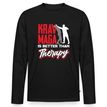 Krav Maga Therapy Saying - Men's Premium Organic Long Sleeve Shirt - black - Front - Nico (187cm)