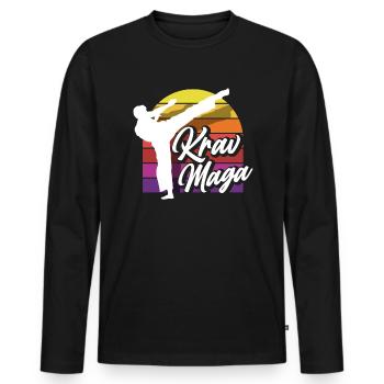 Krav Maga Retro - Men's Premium Organic Long Sleeve Shirt - black - Front - Nico (187cm)