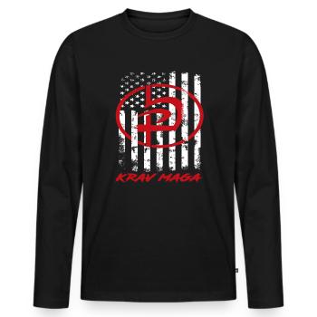 Krav Maga USA Drapeau Patriot - T-shirt manches longues Premium bio Homme - noir - Devant - Nico (187cm)