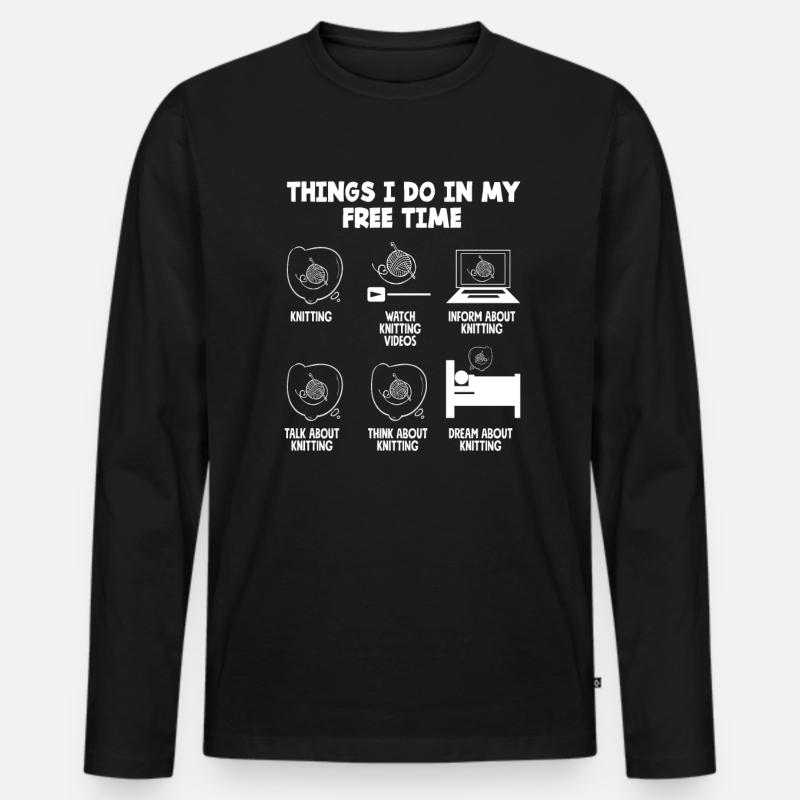 Stricken In Meiner Freizeit - Männer Premium Bio Langarmshirt - Schwarz