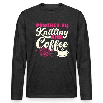 Tricoté Powered By Coffee - T-shirt manches longues Premium bio Homme - anthracite chiné - Devant - Nico (187cm)