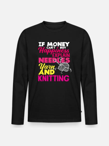 Wool Needles and Knitting Happy - Men's Premium Organic Long Sleeve Shirt - black