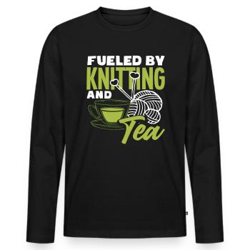Tensioned by knitting and tea - Men's Premium Organic Long Sleeve Shirt - black - Front - Nico (187cm)
