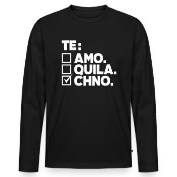 Techno Lover: Te Amo Tequila Techno - Männer Premium Bio Langarmshirt - Schwarz - Vorne - Nico (187cm)
