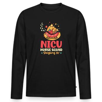 Noël de l’USIN Infirmière de l’USIN : en traîneau ! - T-shirt manches longues Premium bio Homme - noir - Devant - Nico (187cm)