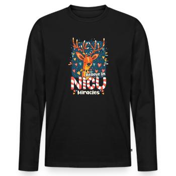 Noël de l’USIN Croyez aux miracles de l’USIN - T-shirt manches longues Premium bio Homme - noir - Devant - Nico (187cm)