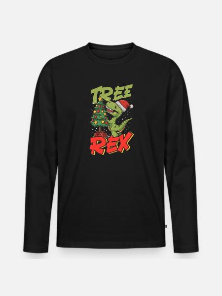 Dinosaur Christmas Tree Rex - Men's Premium Organic Long Sleeve Shirt - black