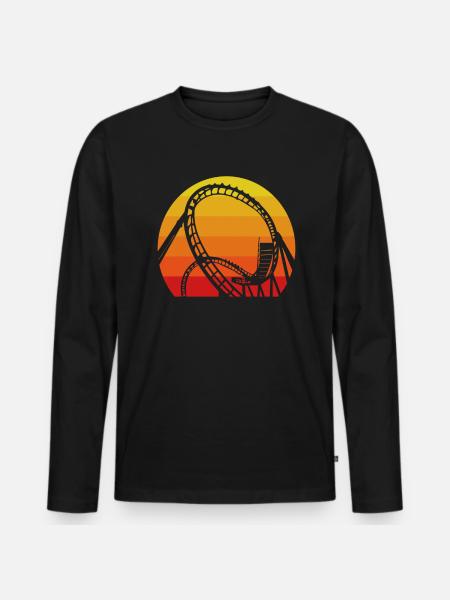 Achterbahn Abenteuer Vintage Sonnenuntergang - Männer Premium Bio Langarmshirt - Schwarz