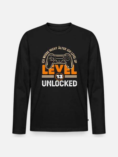 13th Birthday Level 13 Unlocked - Men's Premium Organic Long Sleeve Shirt - black
