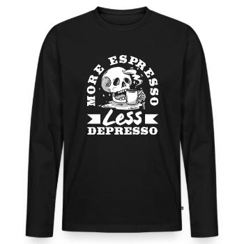 More Espresso Less Depresso Coffee Lovers - Men's Premium Organic Long Sleeve Shirt - black - Front - Nico (187cm)