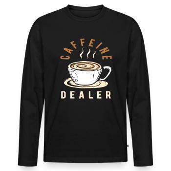 Amateur de café, revendeur de caféine - T-shirt manches longues Premium bio Homme - noir - Devant - Nico (187cm)