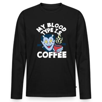 Amateur de café Mon groupe sanguin café - T-shirt manches longues Premium bio Homme - noir - Devant - Nico (187cm)
