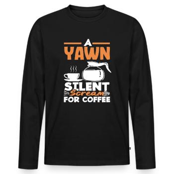 Les amateurs de café bâillent en criant silencieusement pour le café - T-shirt manches longues Premium bio Homme - noir - Devant - Nico (187cm)
