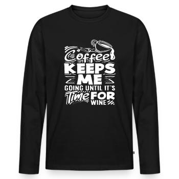 Amateur de café disant : Le café me fait continuer - T-shirt manches longues Premium bio Homme - noir - Devant - Nico (187cm)