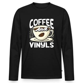 Amateur de café et fan de vinyles - T-shirt manches longues Premium bio Homme - noir - Devant - Nico (187cm)