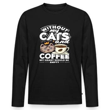 Sans le cœur de mes chats et de mes amateurs de café - T-shirt manches longues Premium bio Homme - noir - Devant - Nico (187cm)