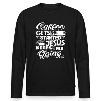 Slogan des amateurs de café pour les amis fidèles - T-shirt manches longues Premium bio Homme - noir - Devant - Nico (187cm)