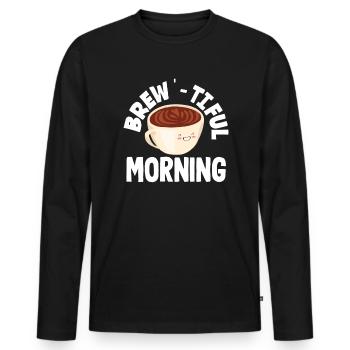 Matin infusé pour les amateurs de café - T-shirt manches longues Premium bio Homme - noir - Devant - Nico (187cm)
