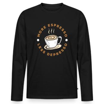 More Espresso Less Depresso Coffee Lovers - Men's Premium Organic Long Sleeve Shirt - black - Front - Nico (187cm)