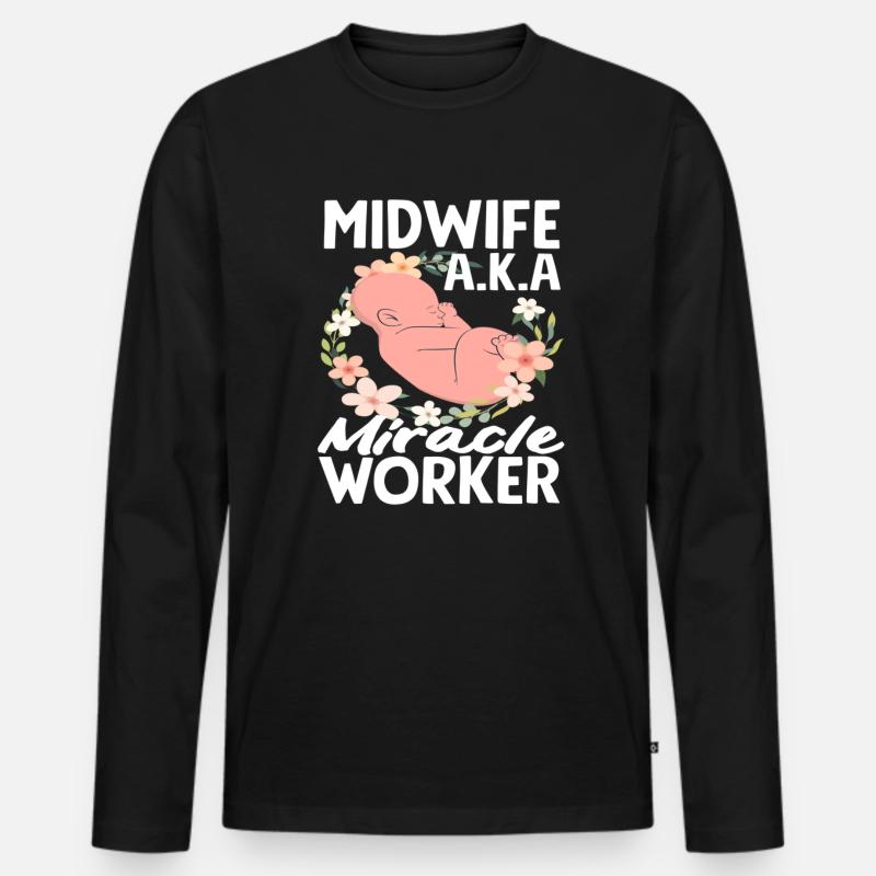 Hebamme Alias Wunderarbeiter - Männer Premium Bio Langarmshirt - Schwarz