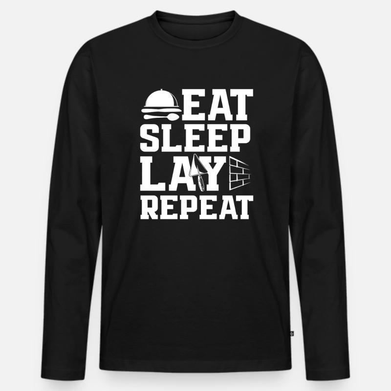 Maurer Eat Sleep Lay Repeat - Männer Premium Bio Langarmshirt - Schwarz
