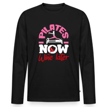 Pilates Now Wine Later Charming - Men's Premium Organic Long Sleeve Shirt - black - Front - Nico (187cm)