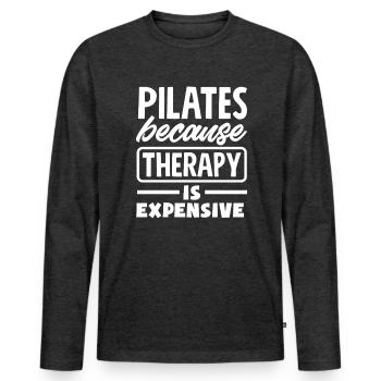 Pilates parce que la thérapie coûte cher - T-shirt manches longues Premium bio Homme - anthracite chiné - Devant - Nico (187cm)