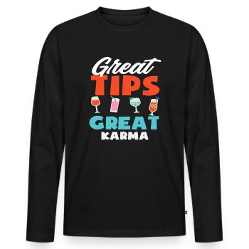 Bons conseils Excellent style de barman Karma - T-shirt manches longues Premium bio Homme - noir - Devant - Nico (187cm)