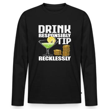 Barman Boire de manière responsable Pourboire imprudemment - T-shirt manches longues Premium bio Homme - noir - Devant - Nico (187cm)
