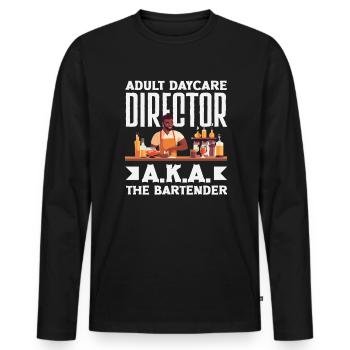 Erwachsenenbetreuung Direktor A.K.A. Der Barkeeper - Männer Premium Bio Langarmshirt - Schwarz - Vorne - Nico (187cm)