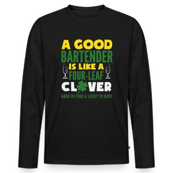 Ein Guter Barkeeper Ist Ein Glücksklee - Männer Premium Bio Langarmshirt - Schwarz - Vorne - Nico (187cm)