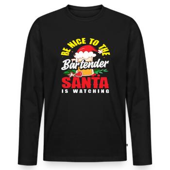 Soyez gentil avec le barman de Noël - T-shirt manches longues Premium bio Homme - noir - Devant - Nico (187cm)