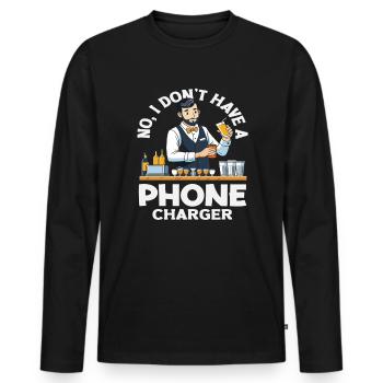 Barman Non, je n’ai pas de chargeur - T-shirt manches longues Premium bio Homme - noir - Devant - Nico (187cm)