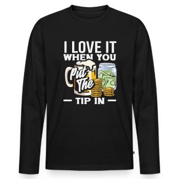 J’adore quand vous donnez un pourboire au barman - T-shirt manches longues Premium bio Homme - noir - Devant - Nico (187cm)