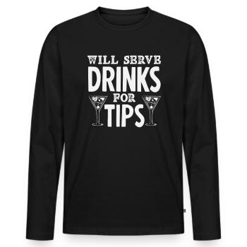 Le barman servira des boissons pour les pourboires - T-shirt manches longues Premium bio Homme - noir - Devant - Nico (187cm)