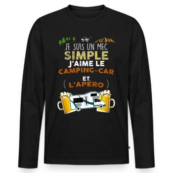 Mec simple et son camping-car, humour camping-car - T-shirt manches longues Premium bio Homme - noir - Devant - Nico (187cm)